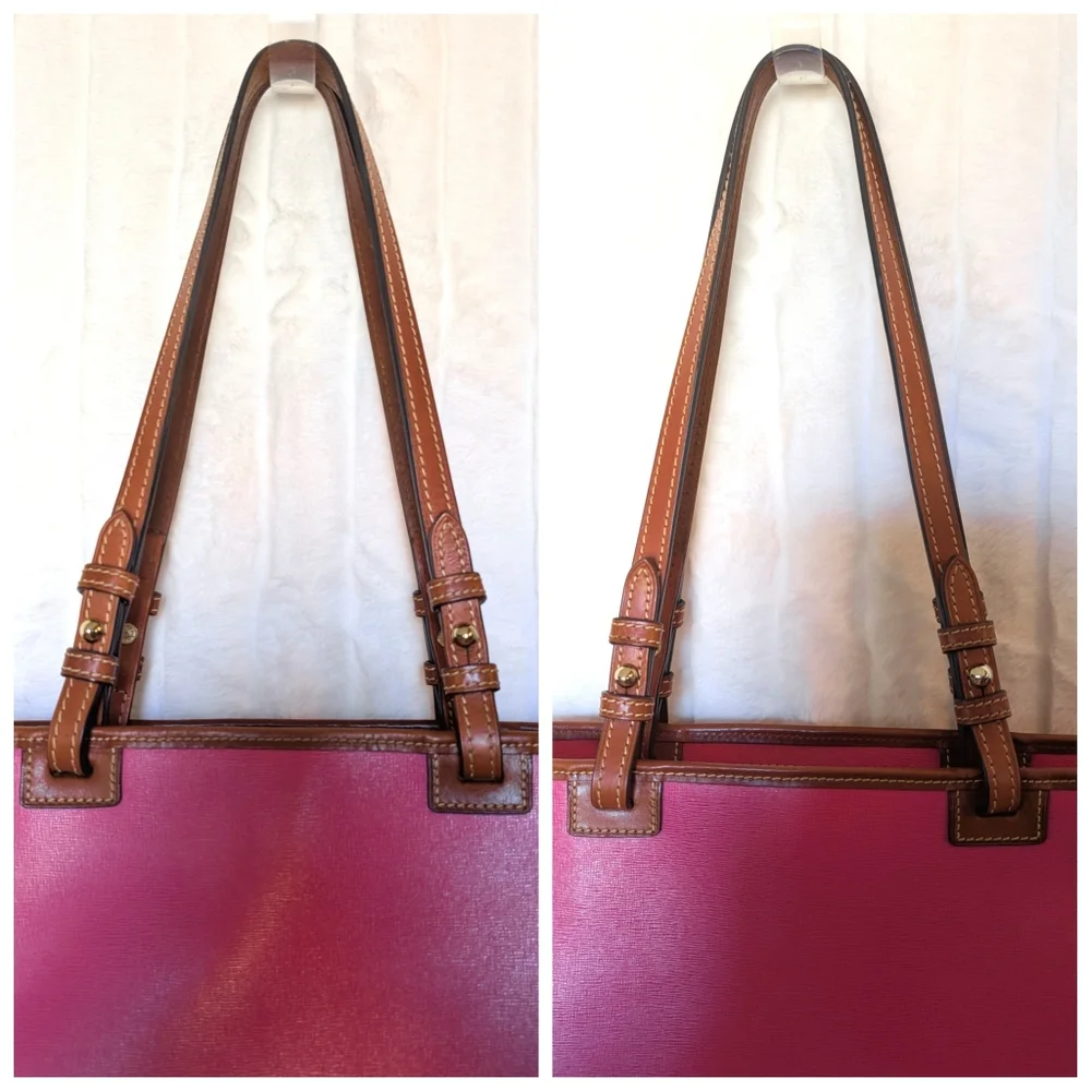 Dooney & Bourke Pink And Brown Leather Leisure Shopper Tote - Picture 11 of 12